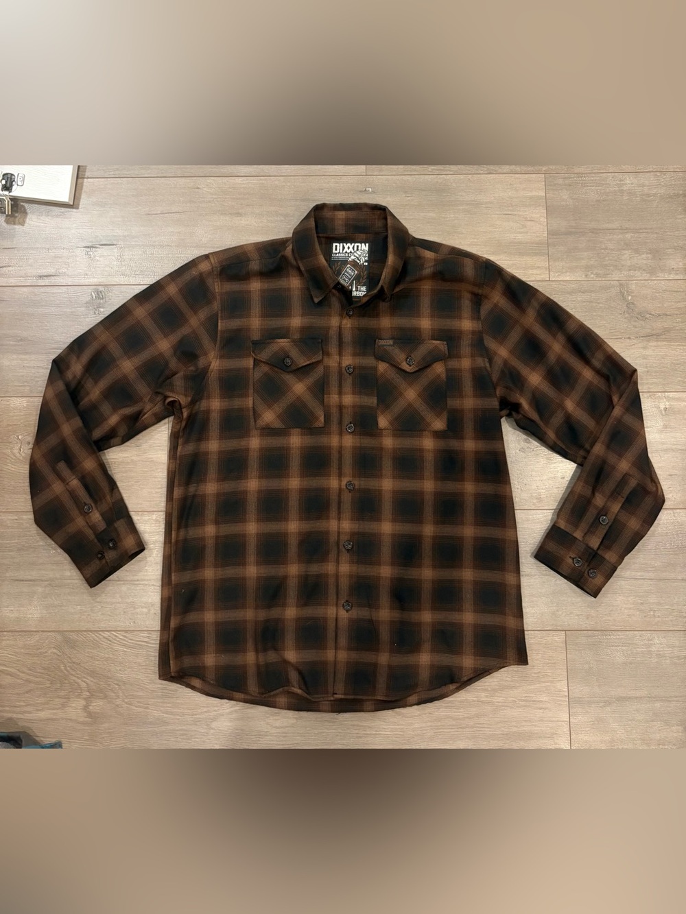 Dixxon Flannel Shirt The Bourbon Mens L Brown Plaid Long Sleeve Button Down